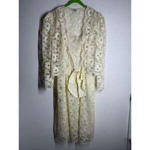 Vintage Nili II Lace Suit Dress Blazer Cream Size 15/16 Made in USA See Notes